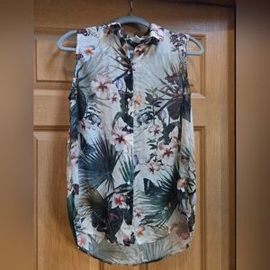 H&M Tropical Print Sleeveless Blouse
